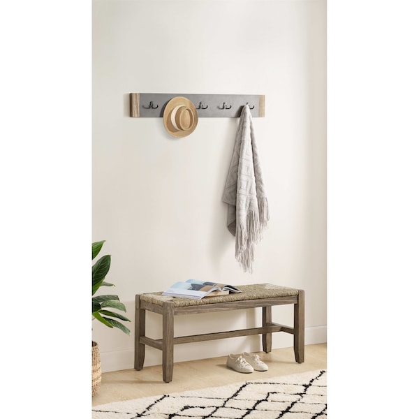 Alaterre Furniture Newport 40" Coat Hook and Rush Seat Bench Set ANNP042471 - main
